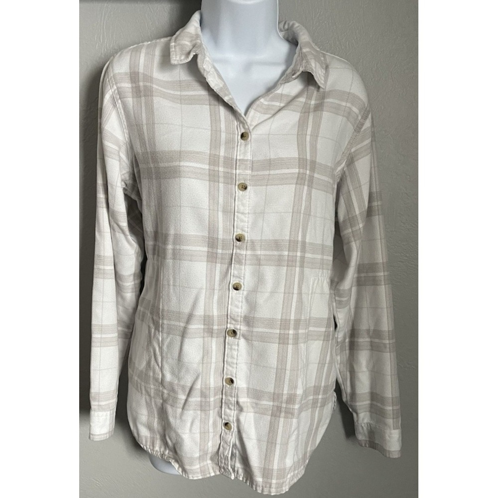Jachs Girlfriend NY White & Brown Plaid Flannel Shirt With Pockets Womens Medium